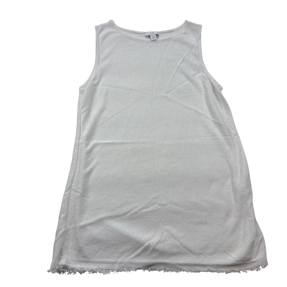 J.Jill Pure Jill White Linen Blend Fringe Hem Sleeveless Knit Tunic Top XS